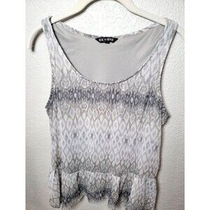 Express Peplum Tank Top Women XS Gray White Abstract Sleeveless Chiffon Blouse